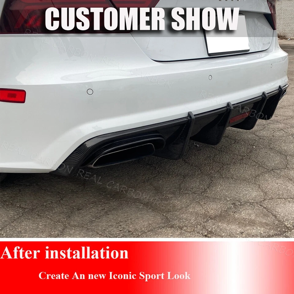 适用于 2016 - 2018 年奥迪 A7 Sline S7 C7.5 真正的碳水化合物后保险杠扩散器唇带光 — 第 4/4 张图片