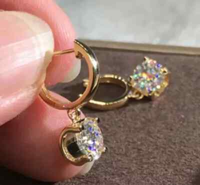 8.MM Round GRA Natural Moissanite Drop/Dangle Earrings 14K Yellow Gold Plated