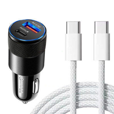 Dual USB-C Type C PD QC 38W Fast Car Charger Cable For iPhone15 16e 17 Sumsang