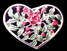 HEART WITH RED ROSES FASHION BELT BUCKLE WITH RHINESTONES NEW