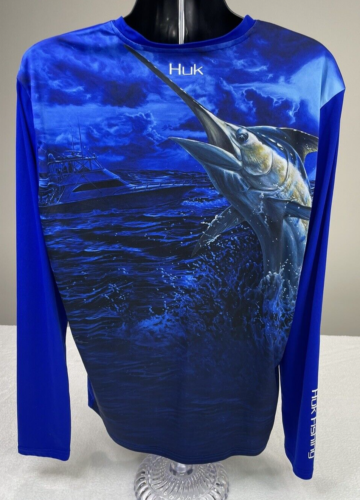 Chemise de pêche performance à manches longues bleue HUK pour homme pêche ventilée extérieur XL. - Photo 1/10