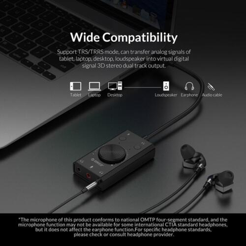 New ORICO USB Sound Card For Microphone Earphone 2 in1 With 3 Port Output Volume - Picture 10 of 13