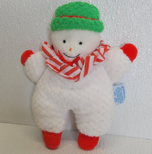 Vintage Eden Snowman Plush Terrycloth Rattle Lovey Christmas White Waffle Weave