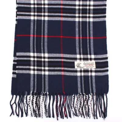 Women's Scarf Navy Blue Check Plaid Tartan Long Warm Soft for