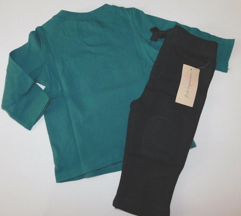 Camiseta y Pantalones First Impressions Bebé Niño Verde Negro TALLA 6-9M Dinosaurio NUEVO Foto 2 de 4