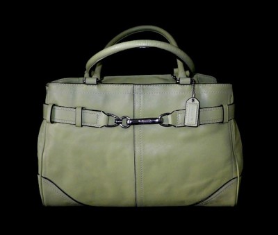 Coach Hamptons Mint Green Leather Belted Large Carryall Tote Bag 