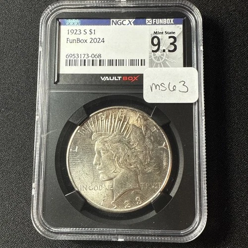 1923-S $1 PEACE SILVER DOLLAR NGC MS 63 Vaultbox