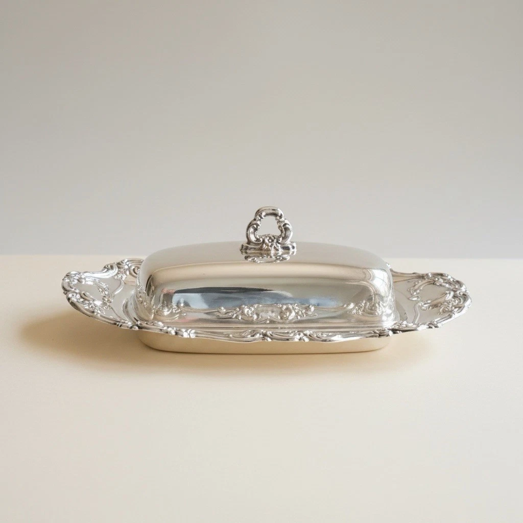 Vintage Towle Old Master Silverplate Covered Butter Dish Tray Lid 4107 Ornate