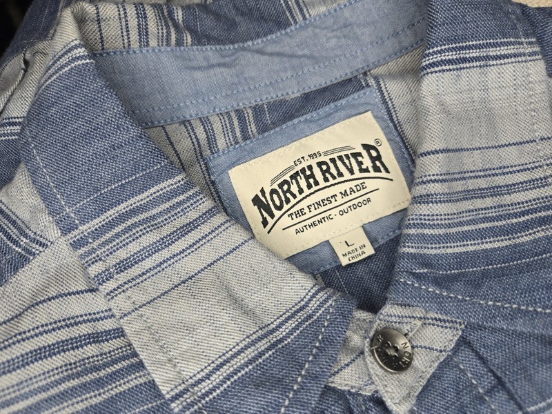 North River Mens Button Up Long Sleeve SHIRT Blue Casual Relaxed LARGE