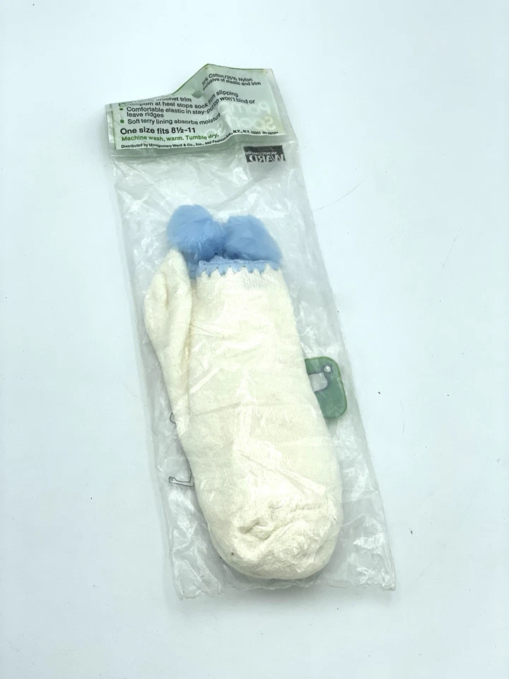 Calcetines al tobillo de colección años 80 Pom Pom deportivos deportivos blancos azules algodón nailon talla 8,5-11 Foto 2 de 2