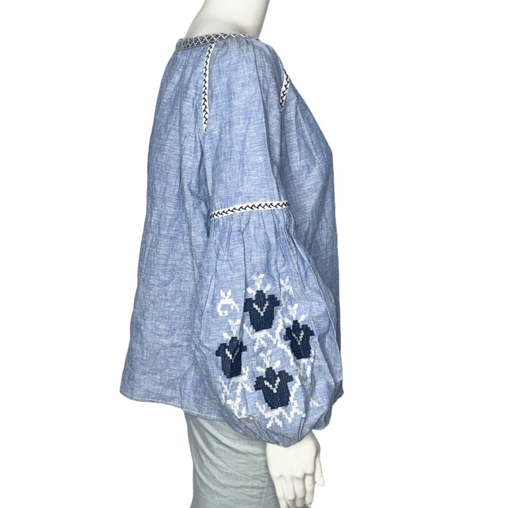 Zara Basic Collection Peasant Blue Embroidered Bl… - image 4