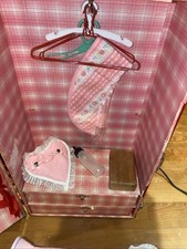 Vintage Red Metal Doll Case Wardrobe Closet Trunk 9.5x9.5x15.5"