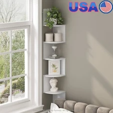 5-Tier Floating Corner Shelf Wall Mount Storage Display Unit Home Organizer New