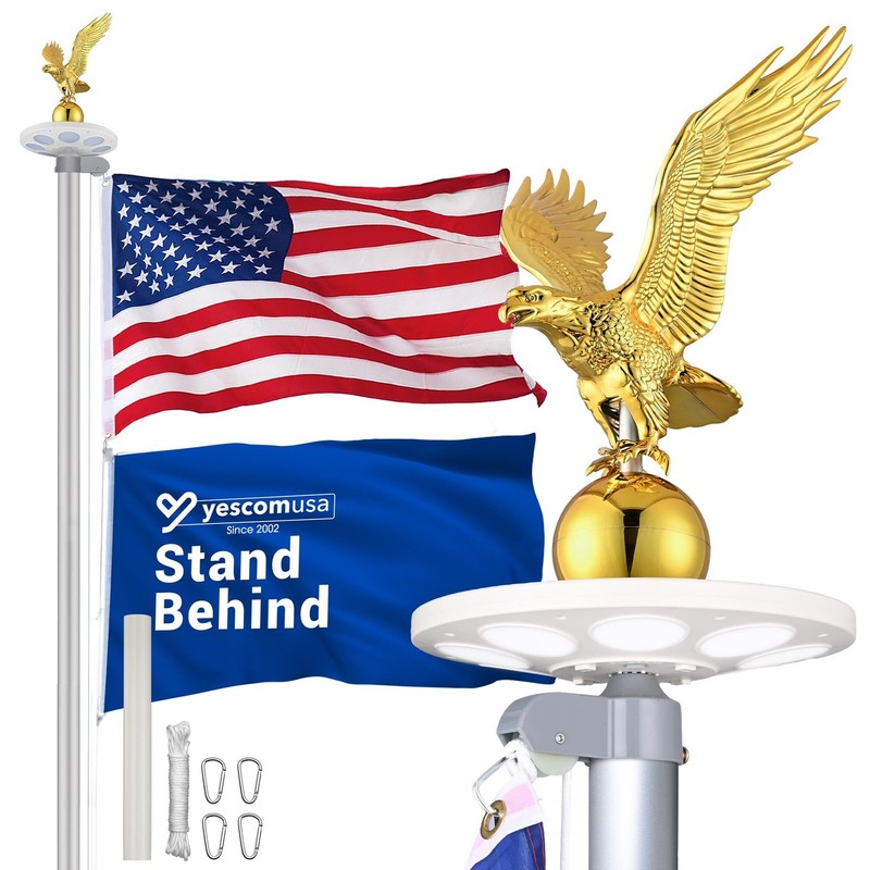 Yescom Bravery 25ft 13 Gauge Sectional Flag Pole Kit w/ Solar Light Eagle Topper