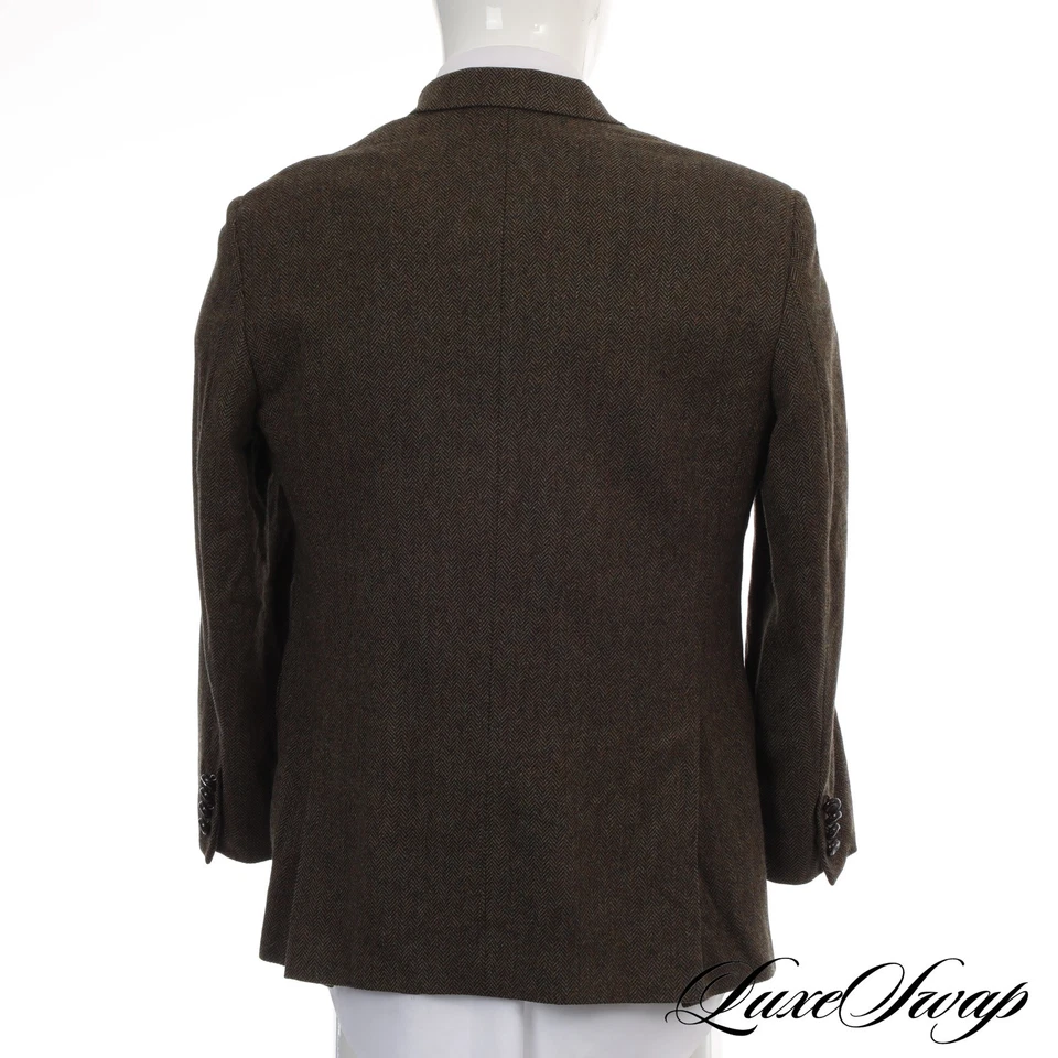 Brooks Brothers 1818 Madison Green Brown Mixed Herringbone Tweed Fall Jacket 40S - Image 3 of 4