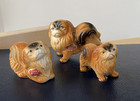 Vintage Bone China Pekingese Dog Puppy Figurine Japan 1-2" Trio Set 1960's