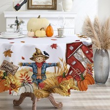 Scarecrow Fall Round Tablecloth 70 Inch Thanksgiving Autumn Decor