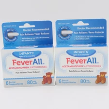 FeverAll Infants' Acetaminophen Suppositories Pain & Fever Relief 2 Boxes 03/26+