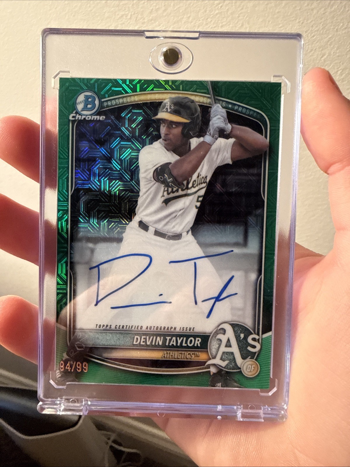 2025 Bowman Draft Mega Devin Taylor Auto /99 Green Athletics Color Match #BMA-DT