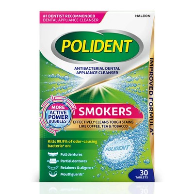 Polident Smokers Antibacterial Dental Appliance Cleanser Tablets, 30 Count