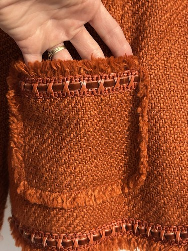 Dialogue QVC Style Blazer Suit Jacket Size 18W Orange Fringe Edge Tweed Preppy - Picture 6 of 12