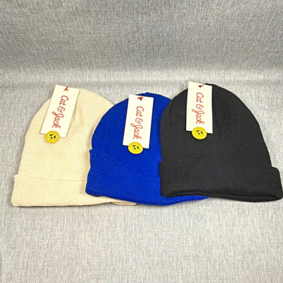 Cat & Jack Solid Beanie Hat 3-Pack One Size Boys Black Blue Ivory