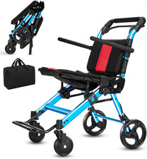 Lightweight Foldable Transport Wheelchair for Adults, Supports 300Lbs, Blue