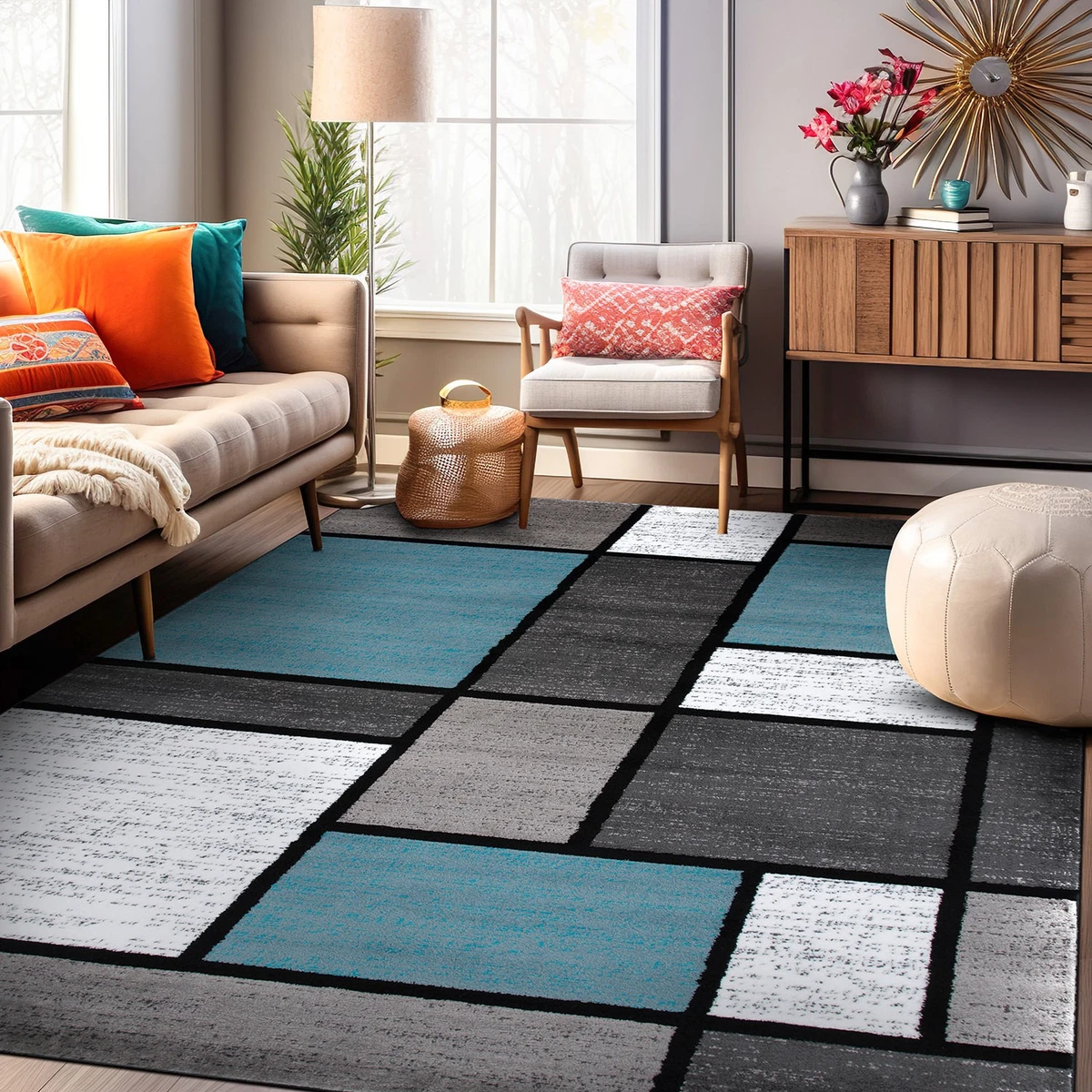 Rölyef Collection - Machine-Woven Anti-Slip Area Rug - Modern Design