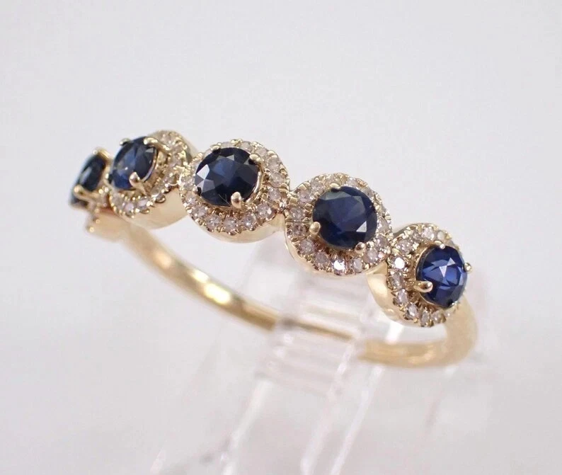 1Ct Round Cut Lab-Created Sapphire Anniversary Band 14K Yellow Gold Plated - Image 3 of 4