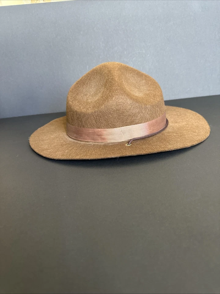 Sombrero de soldado Mountie de fieltro marrón rígido vintage grande o XL Foto 4 de 4