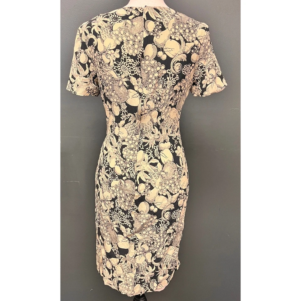 винтажное женское платье-футляр 1990-х Pat Argenti размер 10 100% шелк искусственное с запахом  - Изображение 3 из 4