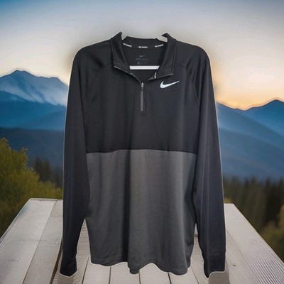Nike Running Men's XL Dri-FIT Racer 1/4 Zip Pullover Jacket Black Gray Swoosh