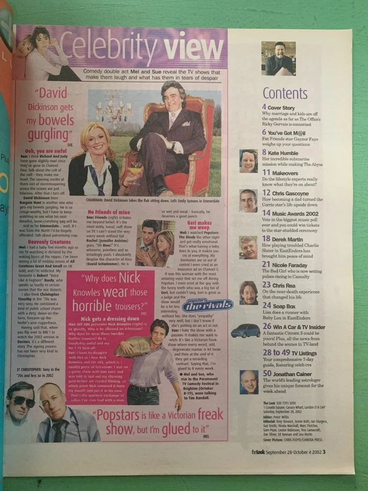 THE LOOK mag 285-Sept-2002 RICKY GERVAIS Nicole Faraday Chris Rea Gaynor Faye TV - Image 2 of 4