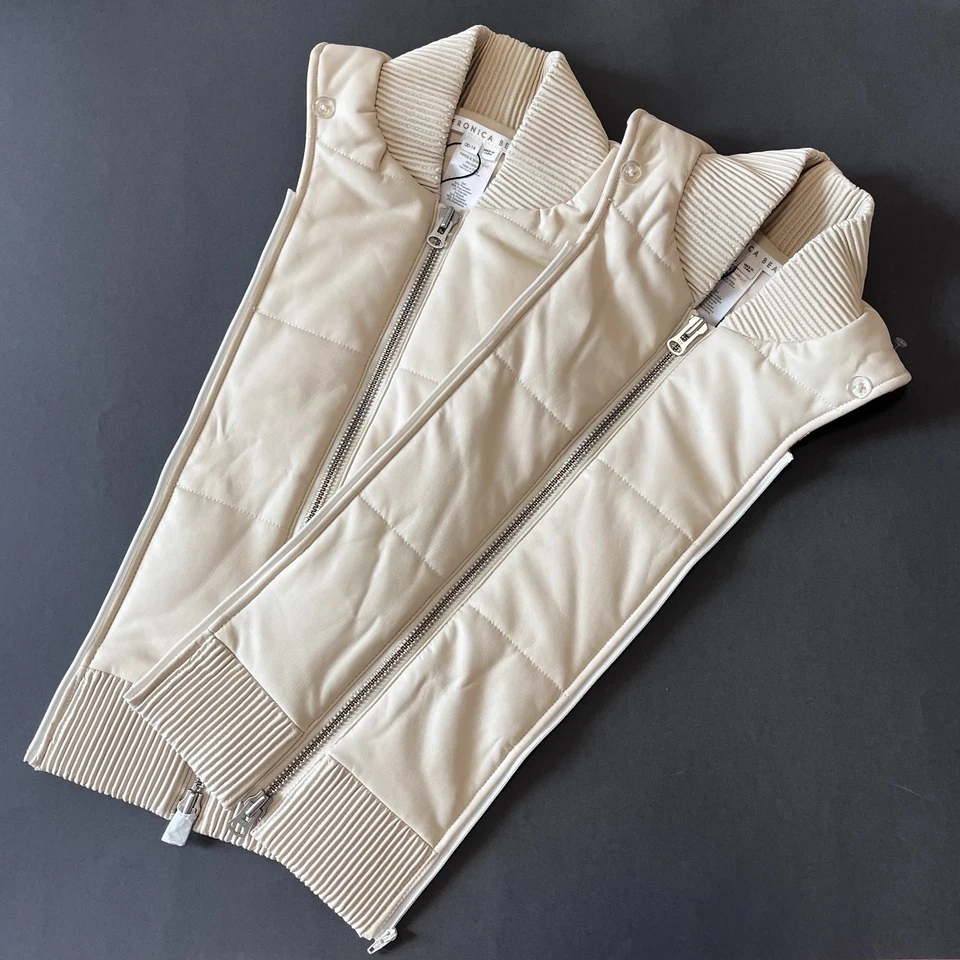 Veronica Barba Dealey Acolchado Imitación Cuero Inserto Dickey Blazer Chaqueta Chaleco Ercu Foto 2 de 4