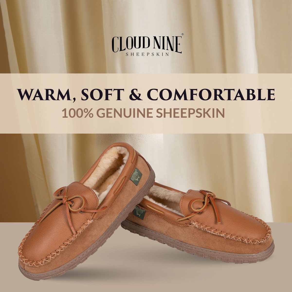 Cloud Nine Sheepskin Mens Moccasin - Lined‎ Slip-On Indoor & Outdoor Shoes Sz9 Cloud Nine Sheepskin Mens Scuff Comfort Slippers - Indoor  main image 3