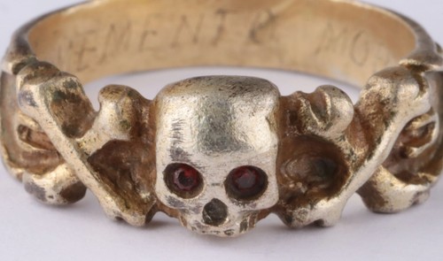 WW1 Gold Ring Skull Double Bones WWII Memento Mori engraving Gothic brutal Death - Picture 6 of 17