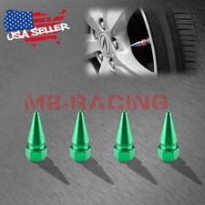 4pcs Green Long Spike Valve Stem Caps Metal Thread Set For Wheel Tires TVC17