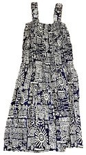 Vintage Inspired Blue & White Sleeveless Women's Elasticised Dress One Size