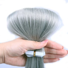  16-24Inch Sliver Gray Tape In Pu 100% Remy Human Hair Extension Ombre Skin Weft