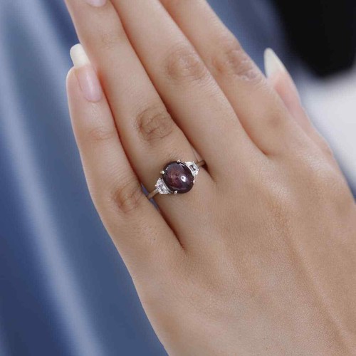 5.65ctw Star Ruby & Zircon Ring Platinum Plated Sterling Silver Size 8 - Picture 3 of 6