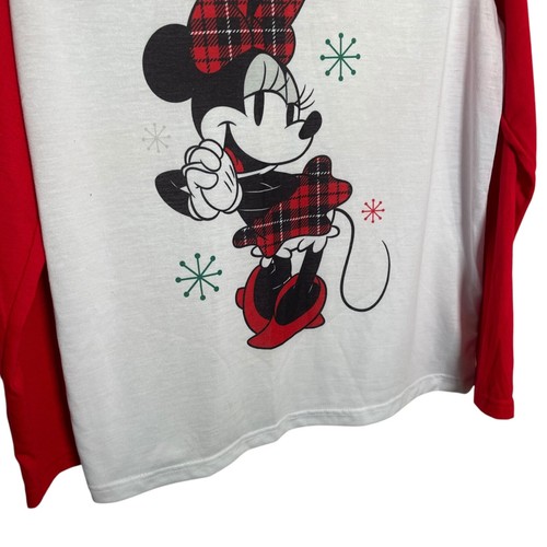 Disney Minnie Mouse Winter Shirt Women's Large White Red Long Sleeve Christmas - Picture 7 of 8