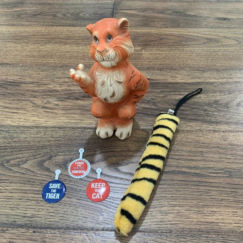 Vintage Esso Humble Oil Advertising Lot Tiger Coin Bank w/Plug, Tail & Tab Pins