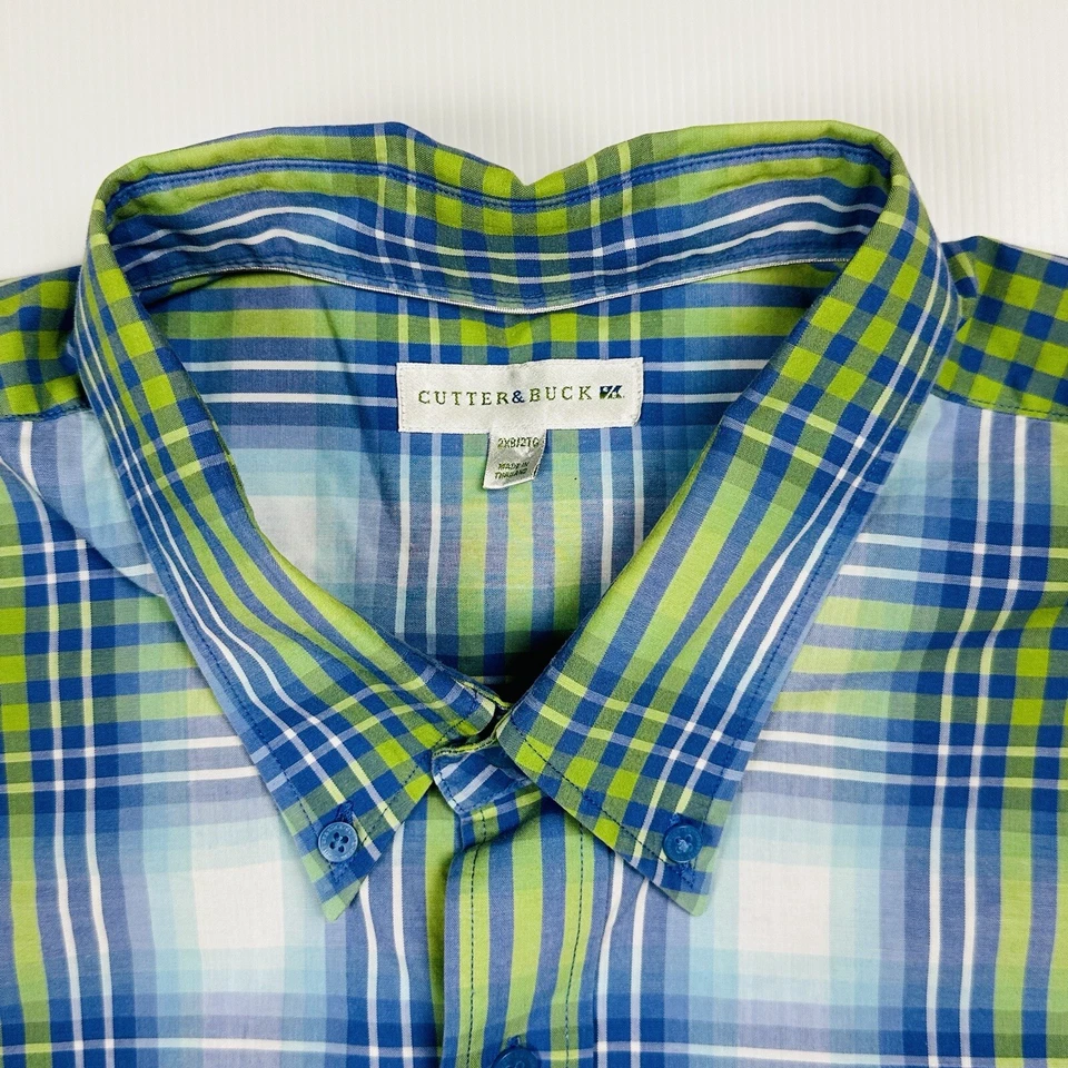 Cutter & Buck Men's Short Sleeve Shirt Size 2XB Blue & Green Plaid Big & Tall - Image 4 of 4