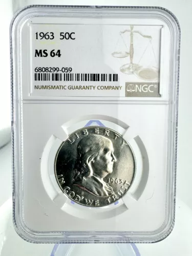1963 Franklin Half Dollar 50c MS64 KEY DATE LAST YEAR OF DESIGN NGC #6808299-059