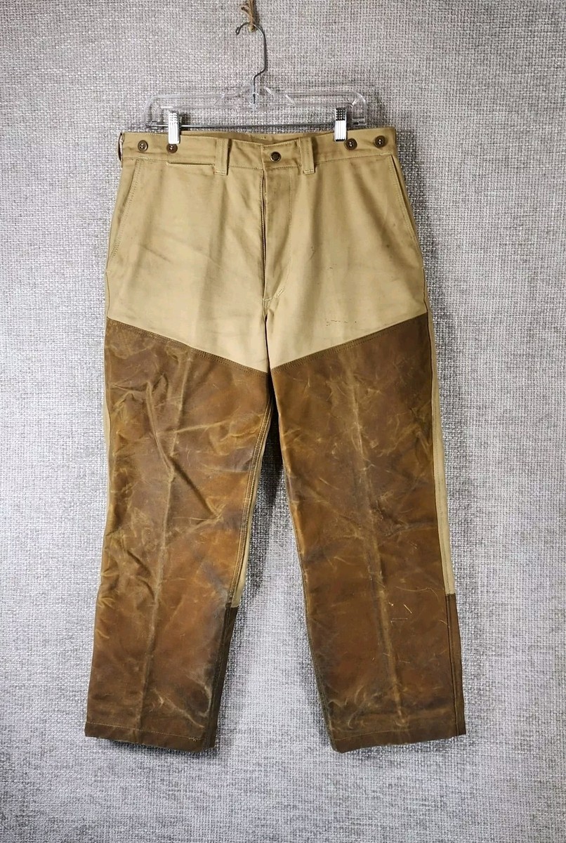 Filson Tin Cloth Brush Pants Mens 34x27 Tan Waxed Double Knee