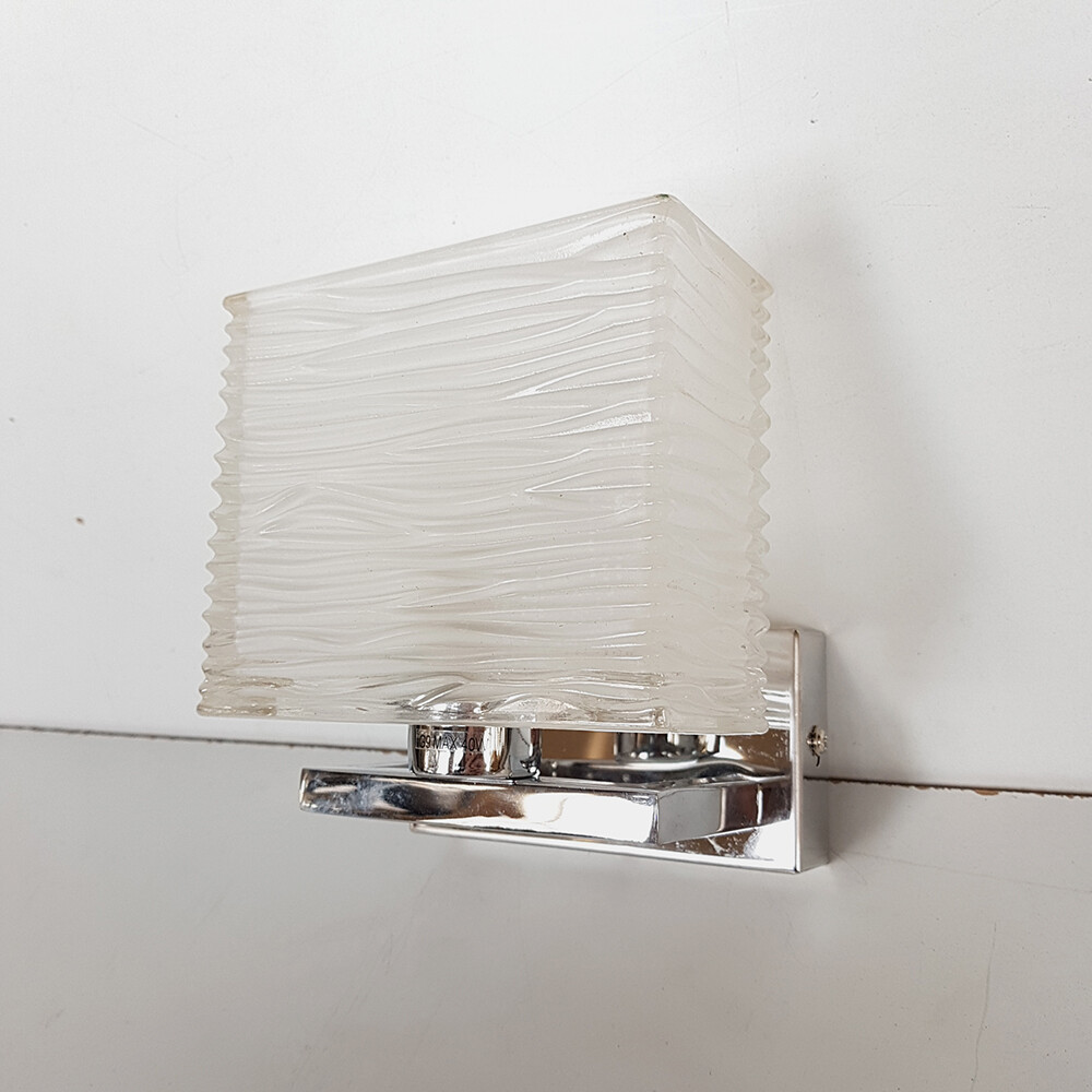 Litecraft Wall Light 1 Arm With Ribbed Glass Shade - Polished Chrome Clearance