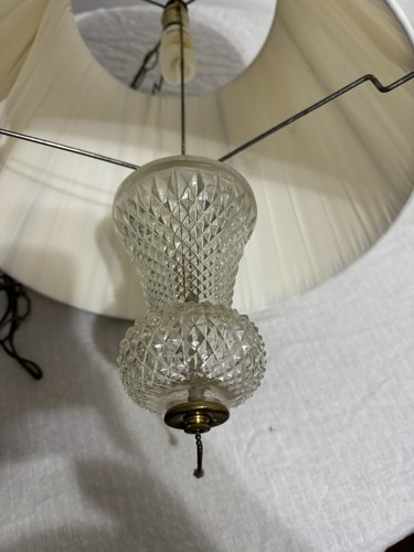 MCM Swag Lamp Geo crystal Gold Chain Hollywood Regency Pinch Pleated Shade - Picture 7 of 9
