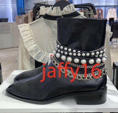black boots with pearls zara