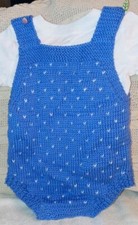 Handmade Crocheted Infant One Piece Romper 0-3 Mon. Blue And White W/ White Tee