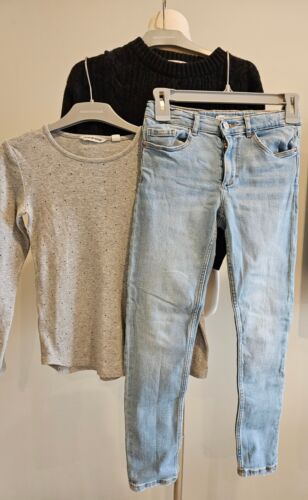 GIRLS SIZE 10 BUNDLE ZARA JEANS, BLACK COUNTRY ROAD JUMPER AND LONG SLEEVE TOP - Picture 1 of 11